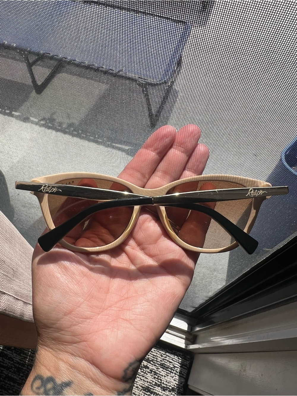 Ralph Lauren Beige Frame Sunglasses with Black Temples